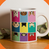 coffee mug with colorful pop art dog faces design